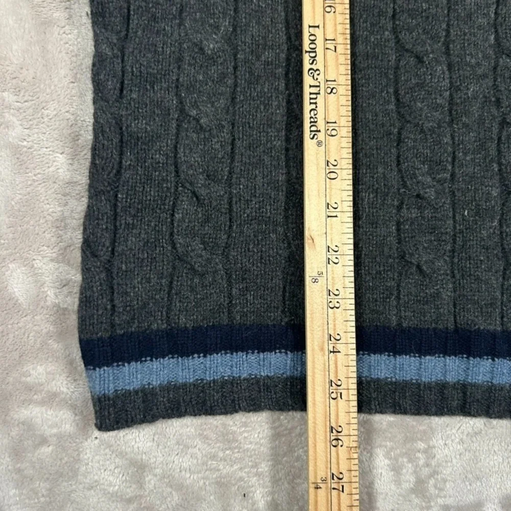 VTG Brooks Brothers 346 V-Neck Sweater Men XL Gray Lambswool Cashmere Cable Knit